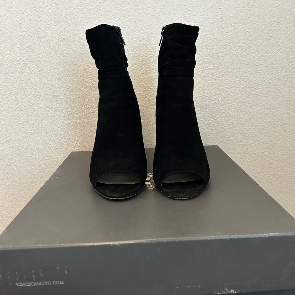 Vince Camuto Black Suede Peep-Toe Boots
